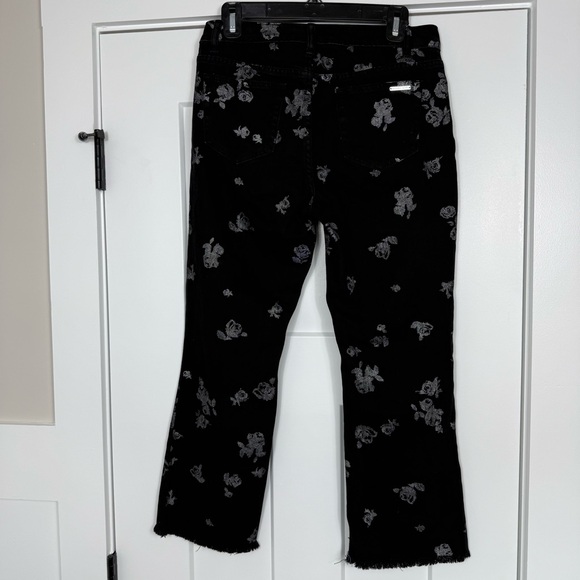 Michael Kors Denim Floral Print Cropped Black Skinny Womens Jeans Size 4 - Picture 2 of 7